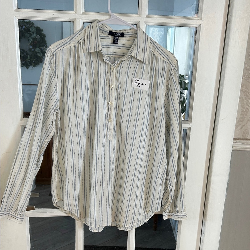 Y19.   Chaps Woman’s Casual Striped Shirt - Cream and Blue
